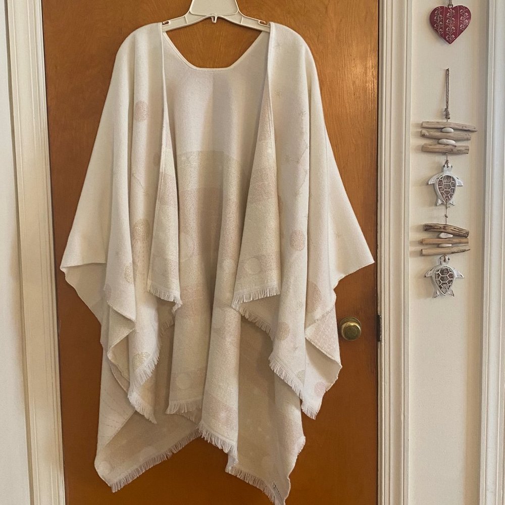 NEW Jimmy Hourihan  Shawl Is Stars And Sun Cream / White / Gold   Made In France